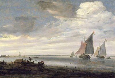 Wide Rivermouth with Boats by Salomon van Ruisdael or Ruysdael